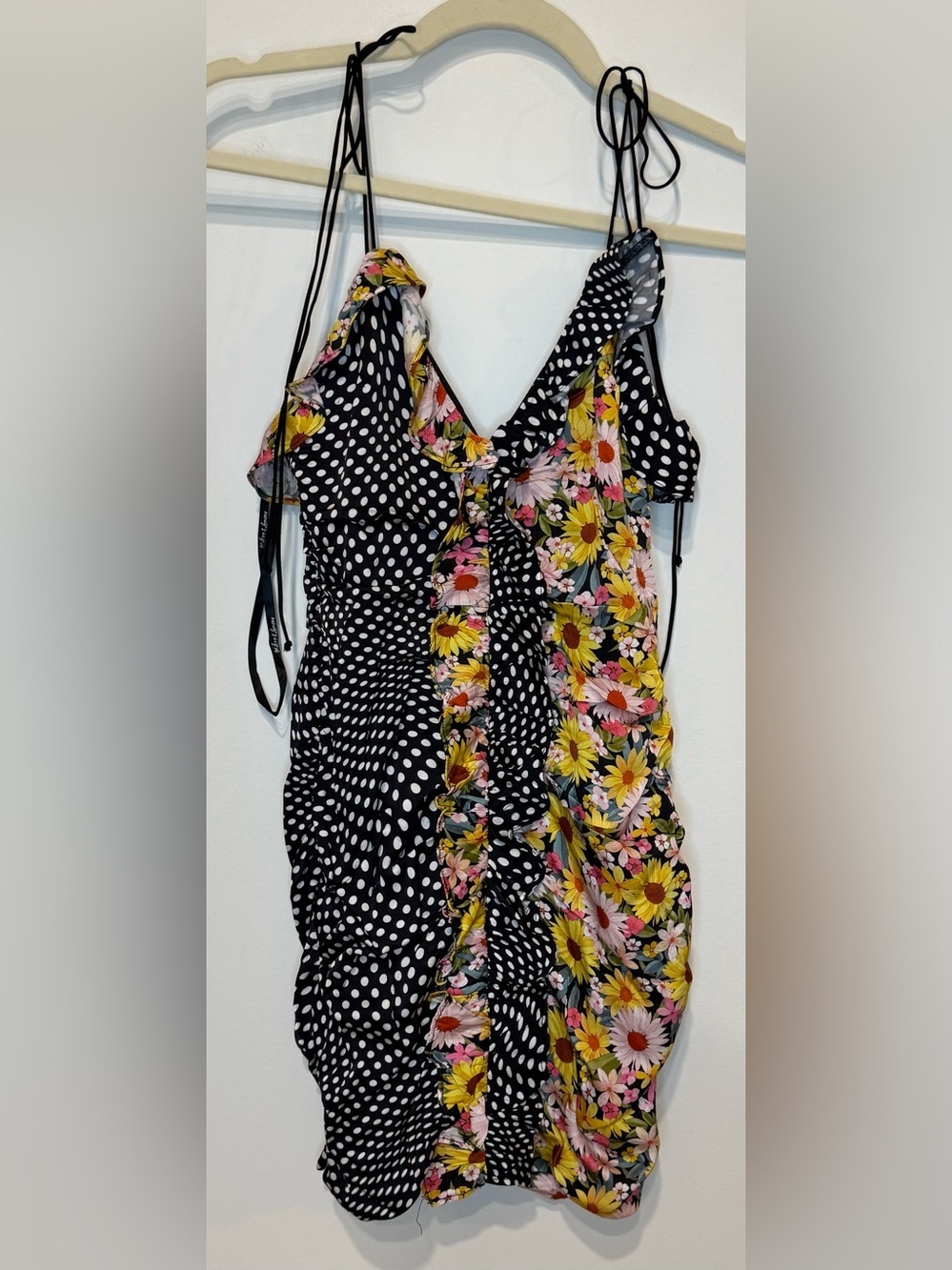 For Love and Lemons Women’s Mochi Shirred Mini Dress Polka Dot Floral Size XS - Picture 4 of 11